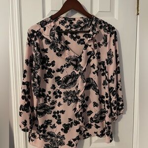 Women’s pink blouse with black flowers - size L